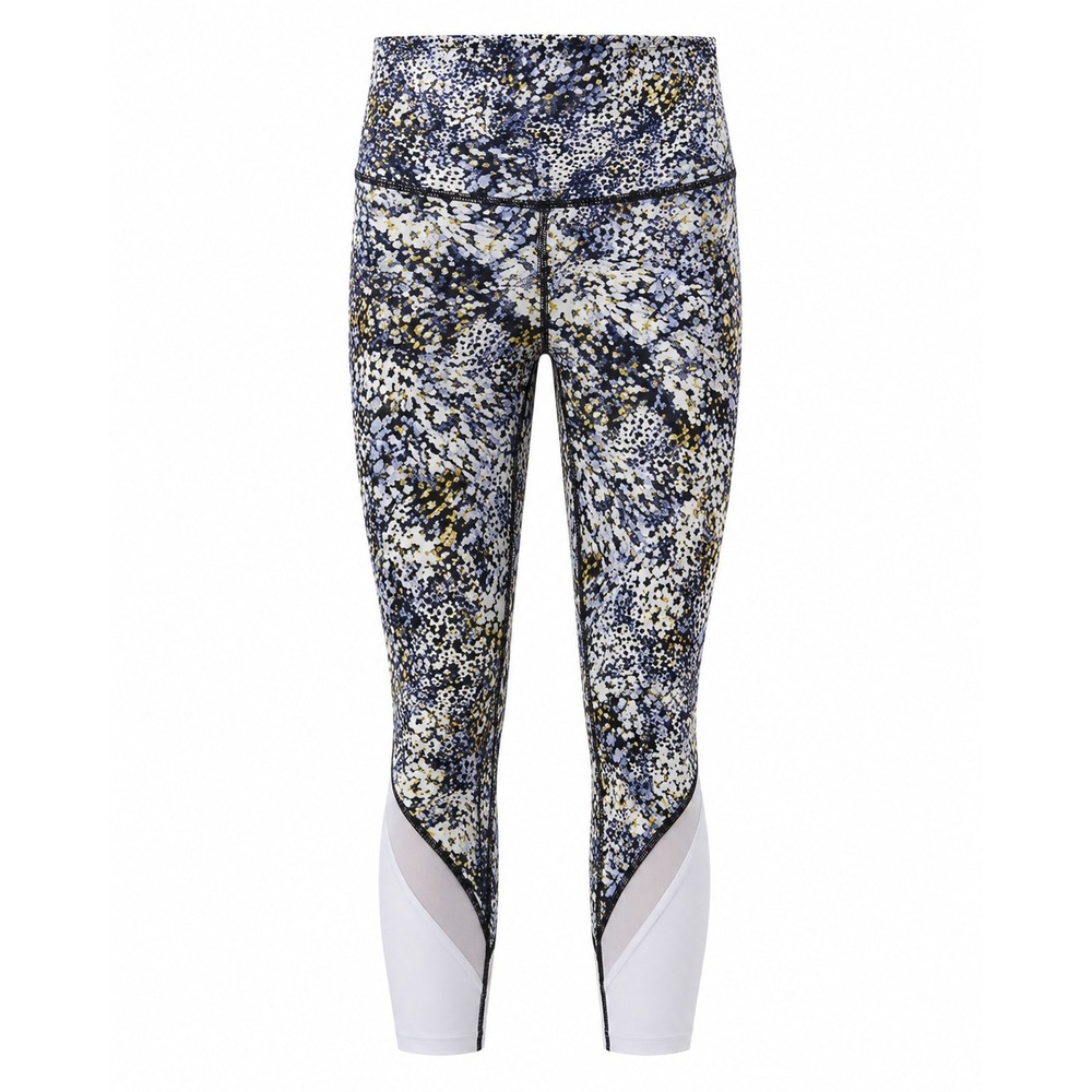 Lululemon High Rise Crop Leggings Floral Spritz Blue Mesh Scallop Hem